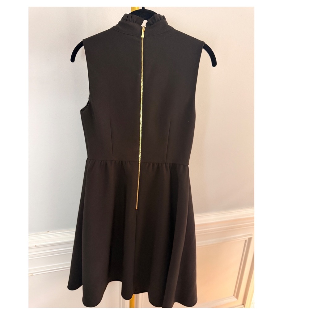 Kate Spade Black Fit‎ Flare Dress Pearl Buttons Ruffle Neck Sleeveless XS - Picture 3 of 8